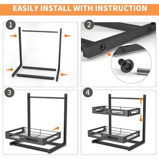 Metalen keukenrek, 2-traps kruidenrek, onder wastafel rek, uittrekbaar badkamer spoelkast organizer, in hoogte verstelbaar keukenkast staand rek