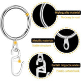 40 pieces silver metal curtain rings, curtain hanging rings and plastic curtain hooks for bed curtain, shower curtain, window curtain (30 mm inner diameter)