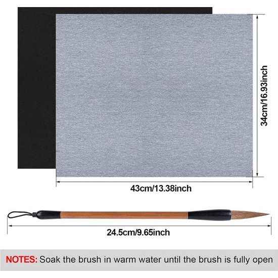Herbruikbare waterpapier Chinese kalligrafiemat, 6 Chinese kalligrafiematten + 1 kalligrafieborstel Chinese schrijfdoek kalligrafieset voor studenten Chinees