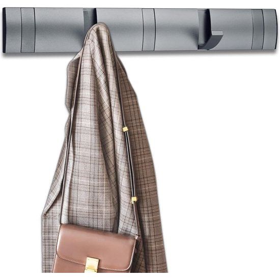 Kapstokhaak met 5 beweegbare haken, moderne kapstokhaakwand voor slaapkamer, badkamer, keuken, kapstok voor jassen, jassen, sjaals, handtassen en meer, grijs