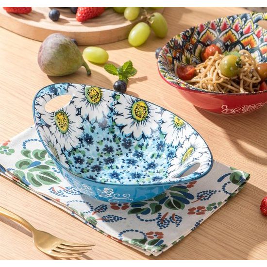 Mueslikommen Bohemian stijl, kommen set voor salade | soep | pasta - 4-delige kleurrijke serveerschalen set, keramische muesli-kom slakom 560 ml