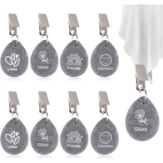 8 stuks tafelkleedgewichten voor buiten, tafelkleedgewichten van natuursteen met clip, tafelkleedhouder, gewichten, tafelkleed met 4 patronen (liefde, bloem, zon) voor feest, picknick, bruiloften