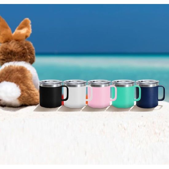 Roestvrijstalen thermosbeker met deksel, 354 ml, dubbelwandig, met handvat, lekvrij, campingbeker, reisbeker, bierpul, BPA-vrij