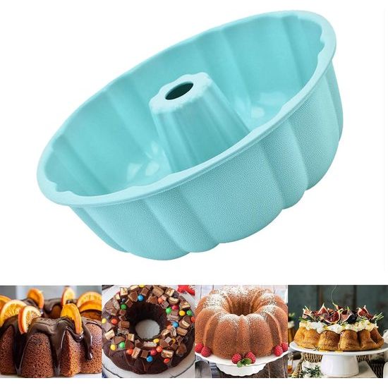 Gugelhupf-vorm siliconen, diameter 25 cm, cakevorm, Gugelhupf-bakvorm, muffinvormpjes, cupcake-cakevorm, groot, siliconen, perfecte bakvormen voor cakes, gelei, gelatine, brood (blauw x1)