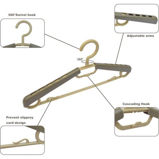 [5 stuks] grote uittrekbare kleerhangers van hoogwaardig kunststof, met ophanghaakjes ruimtebesparend voor kledingkast, kleur grijs