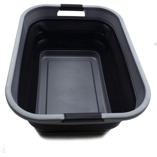 Inklapbare plastic wasmand van 41 liter, opvouwbare pop-up-opbergcontainer/organizer, draagbare wasbuis, ruimtebesparende hamper/mand (grijs/zwart)