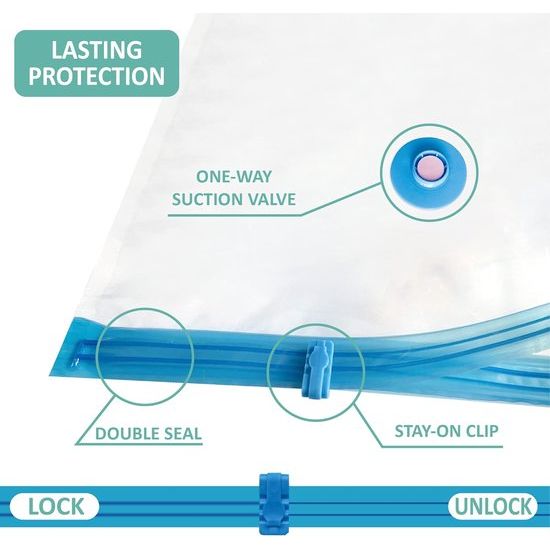 Vacuümzakken voor kledingdekbedden, 6 stuks ruimtebesparende zakken (2 jumbo/2 large/2 medium) vacuümopbergzakken voor dekbedden en dekens, inclusief handpomp