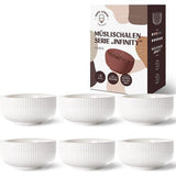 Set muesli kom | 6 x 750ml | voor soepen, muesli, ramen - soepkom groot - sjaal - keramische kom set - kom keramiek - designer soepkommen - mueslikom groot (wit)