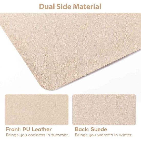 Uitgebreide muismat, grote muismat, XXL, bureaumat, bureauonderlegger voor laptop, toetsenbord, muis, schrijfblok, PU-leer, waterdicht + suède, antislip, 90 x 43 cm (beige)