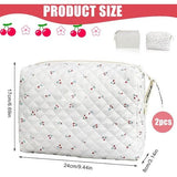 Set van 2 cosmetische reistassen, grote katoenen make-uptas, make-uptas met bloemen, gewatteerde toilettas, make-uptas voor dames, make-uptas, make-uptas voor op reis