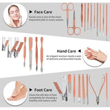 Manicure set, 26-delige professionele nagelknipper set, roestvrij staal nagelset gereedschap voor manicure en pedicure, nagelriemreiniging, geavanceerd ontwerp met ritssluiting, roze