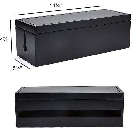 Houten kabelbeheerdoos Verlengsnoer Stekkerdoos Overspanningsbeveiliging Kabelbeheer Concealer Organizer Cover voor Bureau Thuiskantoor Keuken (zwart)