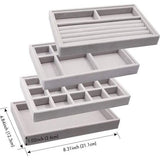 Sieraden Lade Organizer Box, Stapelbare Set van 4 Sieraden Accessoires Opbergset, voor Oorbellen, Armbanden, Armbanden, Kettingen en Ringen, Opbergdoos voor Sieraden, Oorbellenhouder (Grijs)