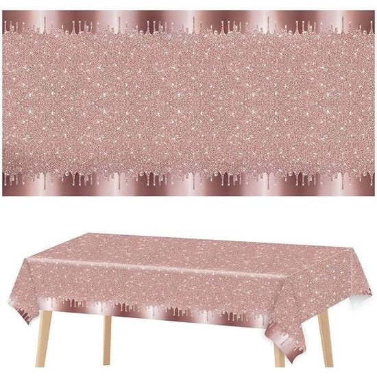 2 stuks roségouden tafelkleden van kunststof, feesttafelkleed, roségoud, tafelkleden roze diamantsplitter, confetti, verjaardag, tafelkleed voor verjaardag, theefeest, bruiloft, 137 x 274 cm