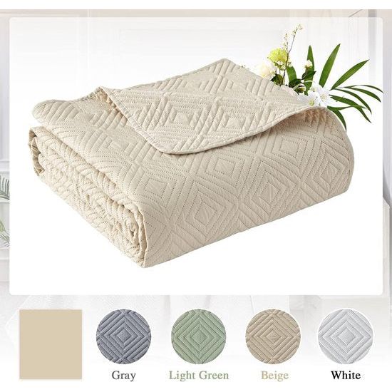 Sprei, bedsprei, 240 x 260 cm, beige, microvezel sprei, bedsprei, set met 2 kussenslopen van 50 x 75 cm, doorgestikt 3D-ultrasjaal.