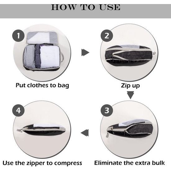 Kofferorganizer Packing Cubes Compressie Kofferorganizer Set Waterdichte kofferorganizer Verpakkingstassen voor koffers Reisbenodigdheden Uitbreidbare reispakketorganizer voor handbagage, Zwart,