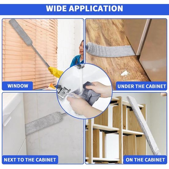 Telescopische plumeau Wasbare stofmop met 4 wasbare doeken, telescopische reiniger, telescopische plumeau, lange uitschuifbare plumeau voor slaapbank, meubelvloer, huishoudspleetstof