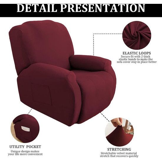 Copripoltrona Relax Lounge Chair, voor Copripoltrona 1 Posto Universale, moderne elektrische Copripoltrona Relax Lounge chair met tas Lavabile, Coperture per Divano da Massaggio, Vino Rosso