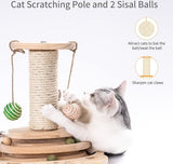 Houten kattenspeelgoedroller 2-laags draaitafel Interactief kattenspeelgoed met veren, 3-in-1 kittenspeelgoed Interactieve ballen en hangende ballen en kattenkrabben