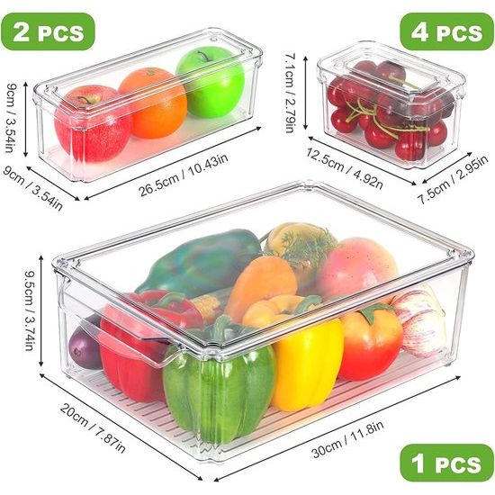 Koelkast Organizer, Transparante Stapelbare Opbergdoos Organizer Set Kleine Koelkastdoos Pantry Opbergdoos voor Keukens, Koelkast, Kasten Planken, Badkamer, Set van 7