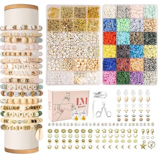 Kralen voor rijgen, 8000+ delige set, 6 mm polymeerklei kralen voor armbanden, 2 dozen DIY met letters, sieraden maken kit voor ringen kettingen cadeau