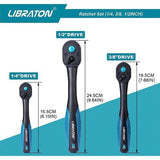 Omschakelratelaandrijving, 72 tanden ratelgreep met snelspanner, 3-delige 1/4" 3/8" 1/2" ratelset met drukknopactivering en omschakelhendel