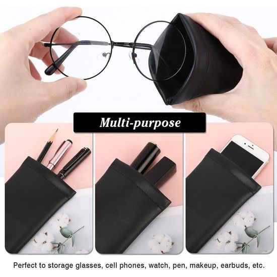 Brillenkoker, 2 stuks draagbare zonnebrillen etui met kliksluiting brillenkoker zachte bril beschermhoes leesbrillenetui voor dames met reinigingsdoekje