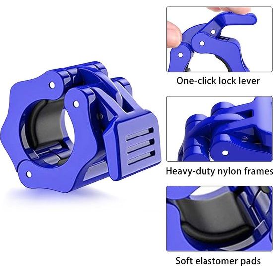 Haltersluiting, 4 stuks, 25 mm, 50 mm stangen, haltersluitingen met eenhandsmontage, snelsluiting, haltersluiting voor veilige training en snelle schijfwisseling (zwart, blauw)