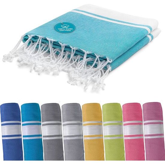 Fouta badhanddoek, groot, 100 x 200 cm, turquoise, 100% katoen, OekoTex, luxe strandhanddoek XXL, hamamdoek, groot, saunahanddoek hoogwaardig - handdoek, wellness-badtextiel