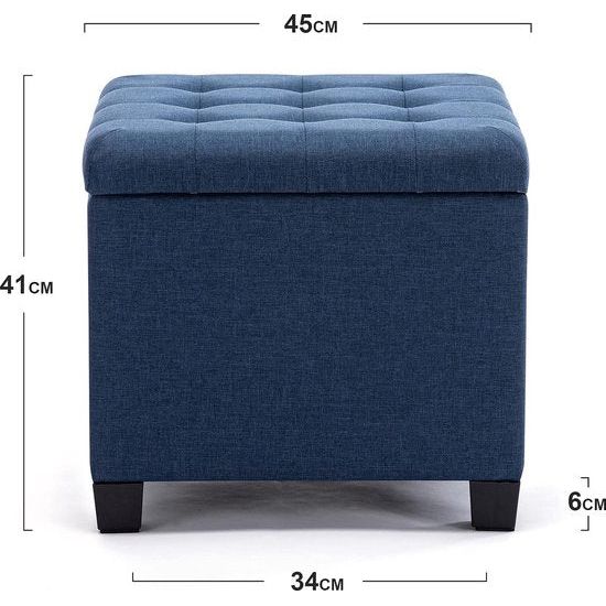 Kruk met opbergruimte, kubuszitting met deksel, zitkist, opbergkist voetenbankkist, linnen, 44 L, 45 x 41 x 41 cm, marineblauw