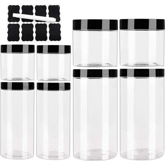 plastic opbergcontainers, opbergdoos keuken 8-delige opbergcontainerset (0,2L+0,4L+0,5L+1L) met deksel, opslagcontainers, cornflakes opbergdoos voor opslag granenmeel theekruiden