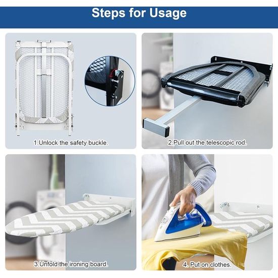 t Opvouwbaar met wandmontage, kleine strijkplank, compacte strijkplanken opvouwbaar, ruimtebesparend, strijktafel voor stoomstrijkstation, strijkplank, tafelstrijkplank, mouwstrijkplank, 92 cm x 31 cm