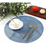Set van 6 placemats wasbaar rond blauwe placemats rond gevlochten hittebestendige placemats rond wasbare vuilafstotende placemats voor bruiloft, restaurant, keuken, feest