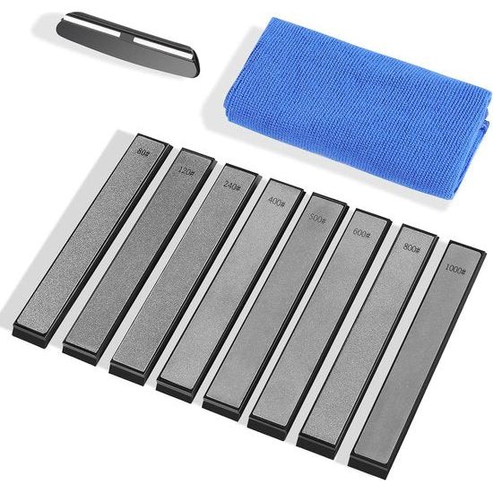 Diamond Whetstone Set of 8 for Knife Sharpener, Diamond Sharpening Stone, Knife Sharpener with Non-Slip (Diamond + Towel + Knife Sharpening Guide)