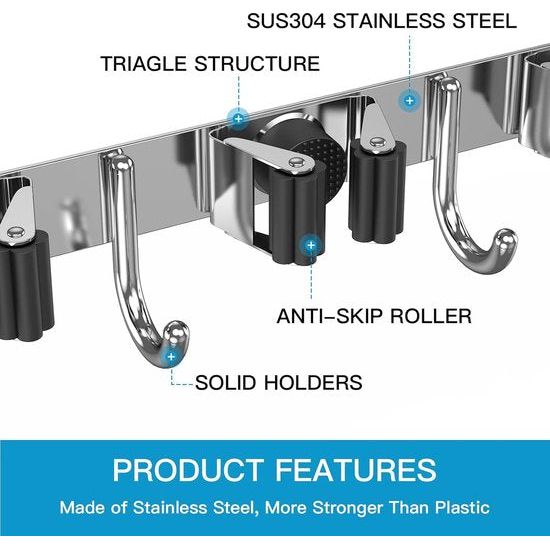 Bezemhouder muur 2 stuks apparaathouder haaklijst bezemhouder tuingereedschap houder tuingereedschap (roestvrij staal)