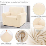 Fluwelen fauteuilhoes, zachte fluwelen pluche bankovertrek, stijlvolle luxe meubelhoezen, antislip, high stretch stoelhoes (1-zits, ivoor)