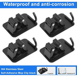 Bezemhouder, wandhouder, zelfklevend, bezemhouder, tuingereedschaphouder enz., voor binnen- en buitenlichaam, roestvrij staal, onafhankelijke doorn met haken (4 stuks), zwart