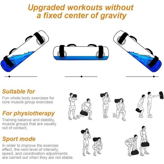 Aqua Bag, verstelbare watertas, trainingspowerbag met watergewicht, Bulgaarse tas, multistationset, krachttraining voor gewichtheffen, thuistraining, draagbaar fitnessapparaat
