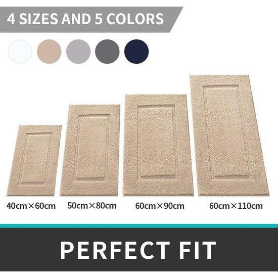 Badkamertapijt 60 x 110 cm, antislip badmat, wasbare zachte badmat, absorberende badmat van microvezel, badmatten voor bad, doucheruimte en badkamer - beige.