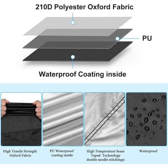 Motorcycle Cover with Sealing Adhesive XXXL, 210D Oxford Fabric Motorcycle Tarpaulin, Waterproof, Breathable, Outdoor Motorcycle Garage, Black (265 x 105 x 133 cm)