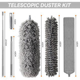 Telescoopstofdoek Wasbaar voor plafond met telescoopstang, Microvezelstofdoek Hoekbezem Max. Lange 55-254 cm stofbezem met telescoop voor hoge plafonds plafondventilator spinnenwebben (7 grijs)