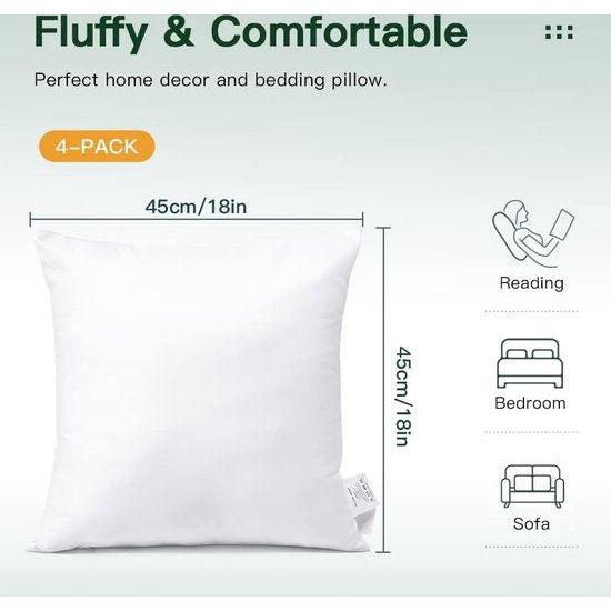 4 kussens 45 x 45 cm, kussen om te bedekken, vulkussen, wit vulkussen, decoratief binnenkussen, zacht en donzig