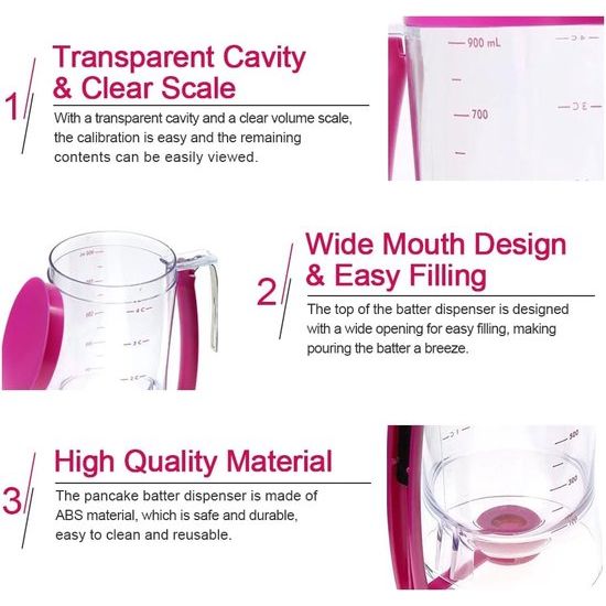 Deegdispenser, deegdispenser, 900 ml, cake, deegdispenser, maatbeker, doseerder, wafels, deegdispenser, deegdispenser, cupcake, speciale batter, bakken, doe-het-zelf gereedschap met deksel