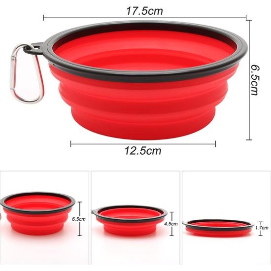 Grote hondenbak, opvouwbaar, 1000 ml, opvouwbare hondenvoerbakken, draagbare hondenwatervoerbak met sluiting, huisdierkattenvoerbeker voor reizen, wandelen (rood + oranje)