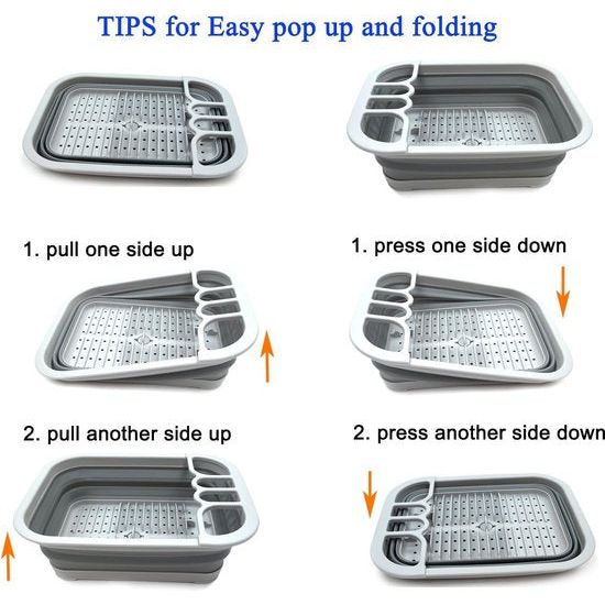 Opvouwbare afdruiprek met afdruiprek, opvouwbare droogrekset, draagbare serviesorganizer, ruimtebesparend keukenopbergvak, grijs, s