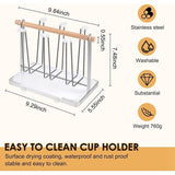 Bekerhouder van roestvrij staal met flessendroger en afdruiprek, metalen houder voor 6 flessen, met lekbak, geschikt voor flessen en kopjes, zilver, 23.5 x 14 x 9 cm