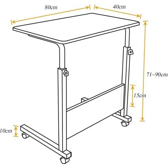 Computertafel 80 x 40 cm, in hoogte verstelbare laptoptafel, computertafel met wieltjes voor bed, verpleegkunde, lezen, werken