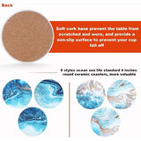 6 Pieces Round Absorbent Ceramic Coasters with Holder, Cork Base, Drink Coasters, Non-Slip Drink Coasters, Marble Theme for Housewarming, Kitchen, Room, Bar, Decoration