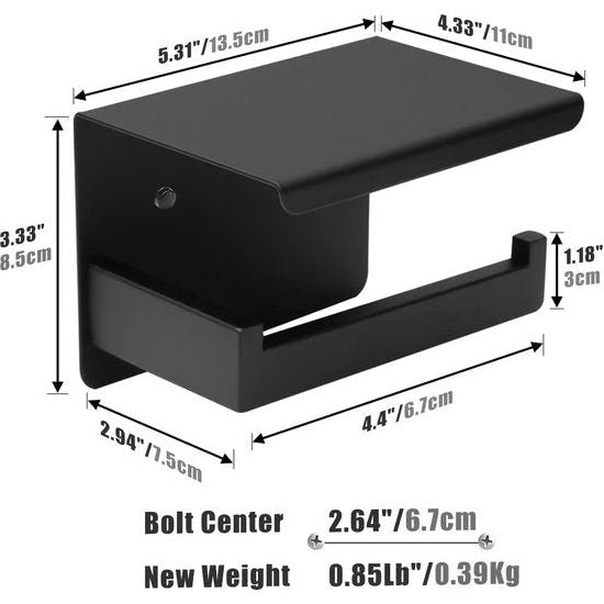 Toiletrolhouder Zwart Zonder boren RVS toiletrolhouder met planchet Toiletrolhouder voor badkamer