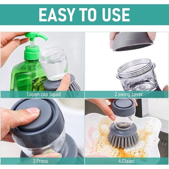 Set van 2 veegborstels voor potten, pannen, fornuizen, borden en kookgerei Reiniging met dispensertank 2 vervanging (2 soorten kop)